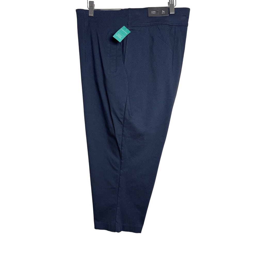 Maurices Capri Bengaline Pant Womens 3X Plus Navy Stripe Hi Rise Pull On NEW E22